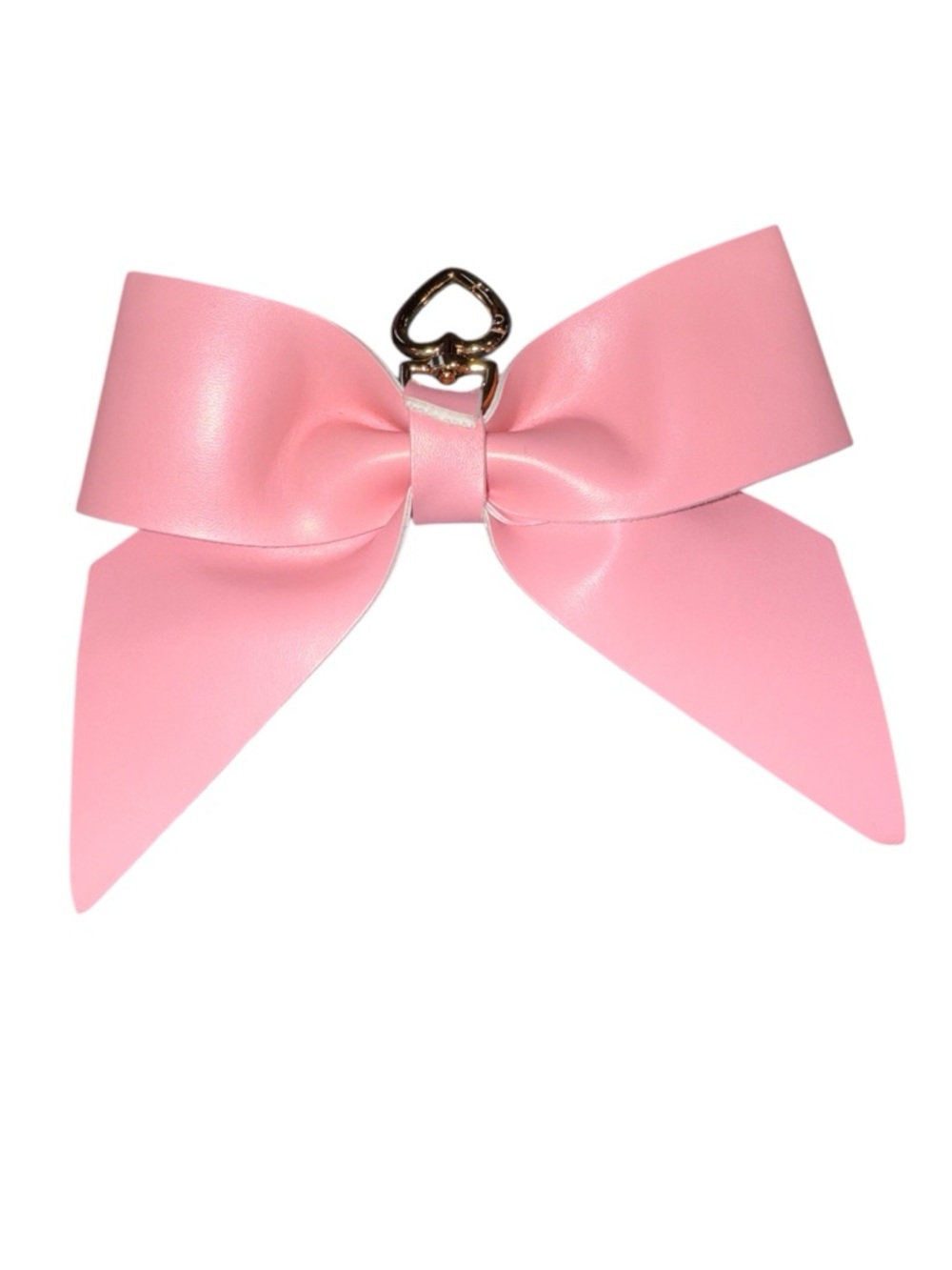 Pink Bow Clip with Gold Heart Accent